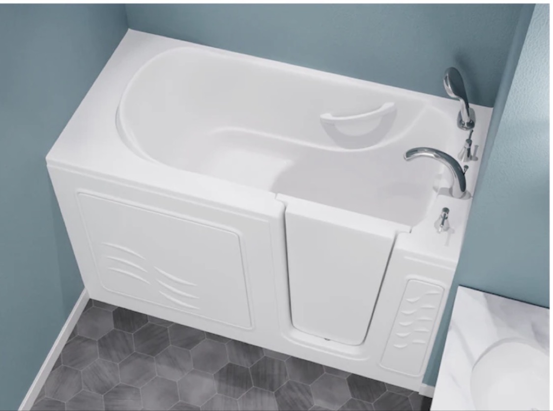 Walk-in tub with tile surround installed by A-Quik