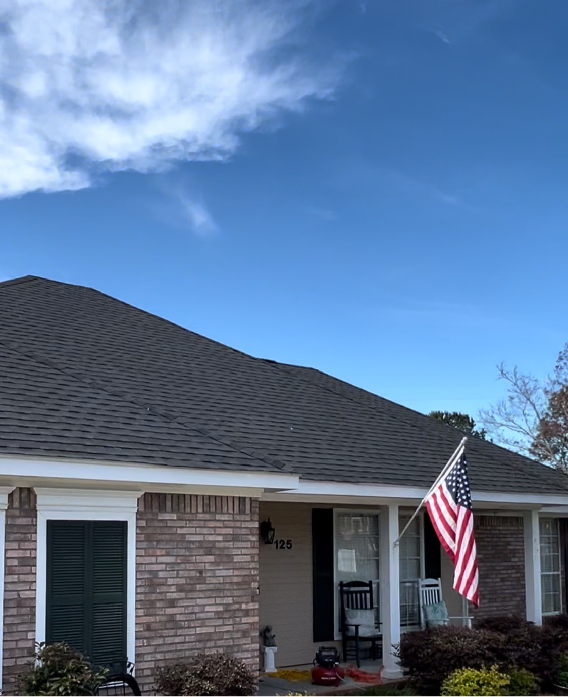 Completed architectural asphalt shingle roof replacement with new ridge vent