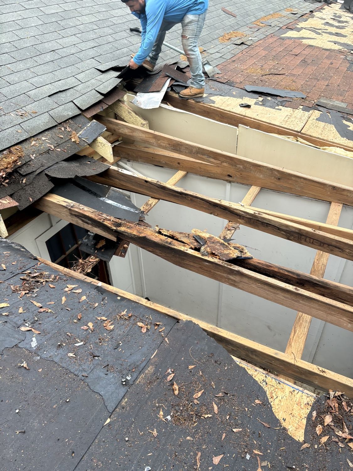 Rotted roof decking discovered and replaced during repair